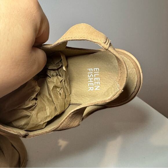 New Eileen Fisher Token Slingback Bootie Leather Latte Brown Tan Women's size 10 - Picture 3 of 7